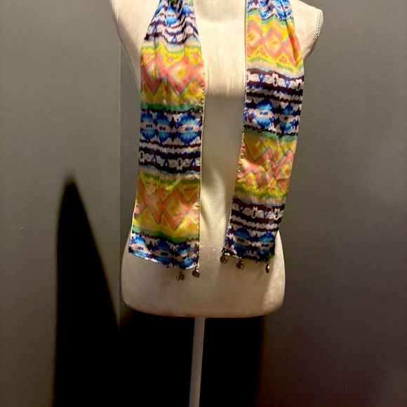 Scarf with Charms~MULTICOLORED Tie & Dye Scarf and Silver Charms - Picture 7 of 7